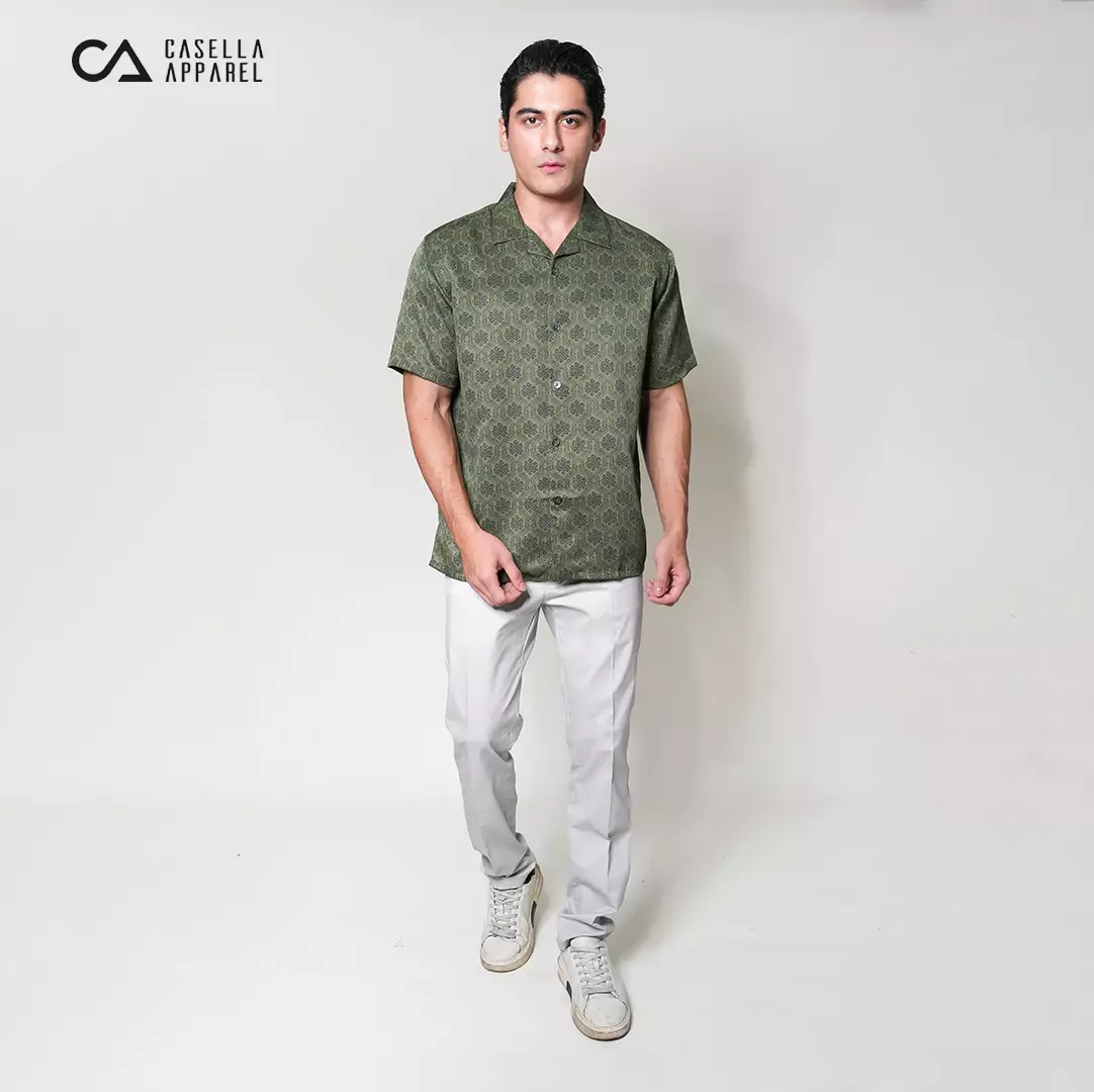 Casella Kemeja Lengan Pendek Kerah Terbuka | Cuban Camp Bowling Collar Xantif Edition 2356 Moss Green