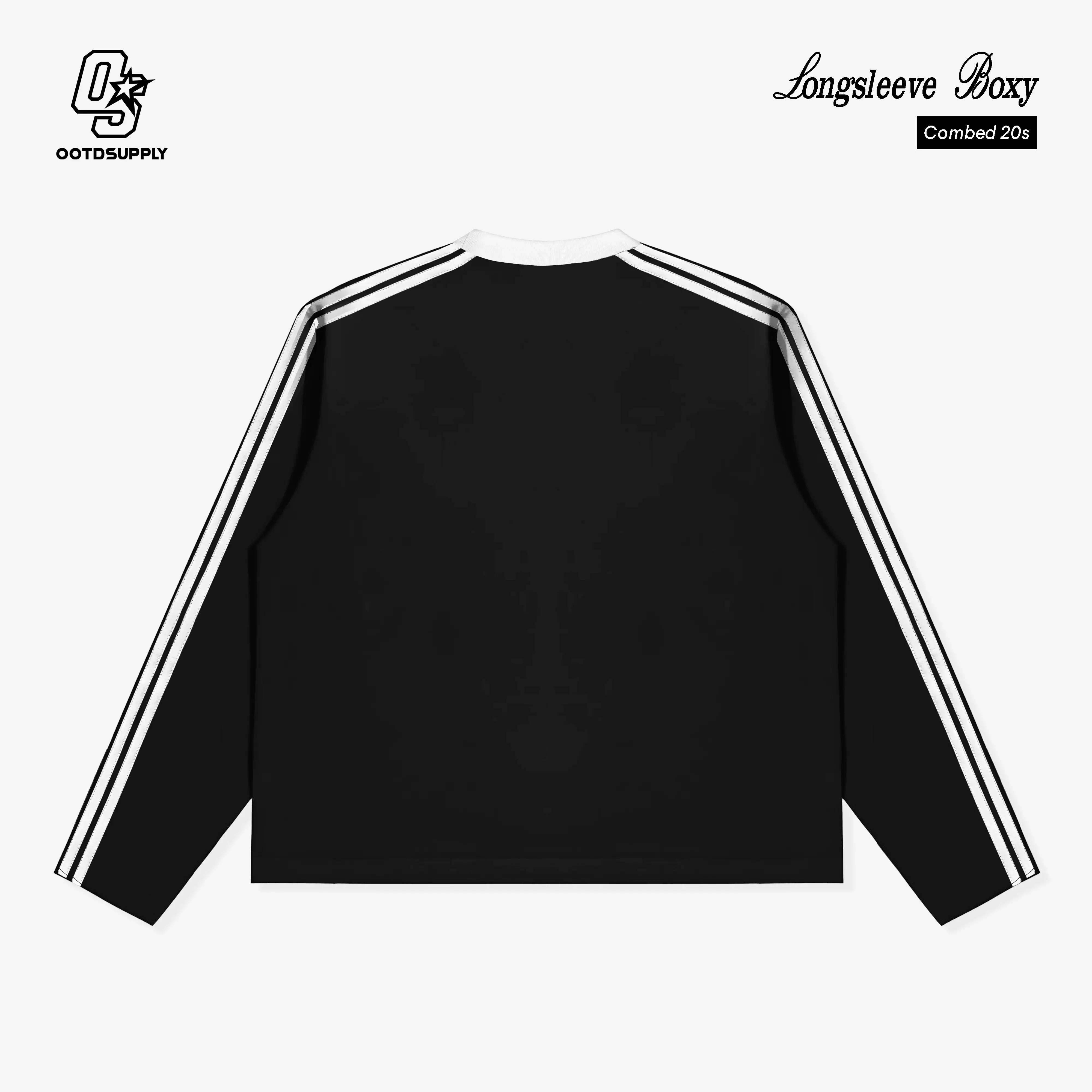 OOTDSUPPLY Longsleeve Boxy Double Stripe Curious 96 Black & Dark Army l Oversize T-Shirt Lengan Panjang l Kaos Kerah I Kaos Stripe | LSBX002