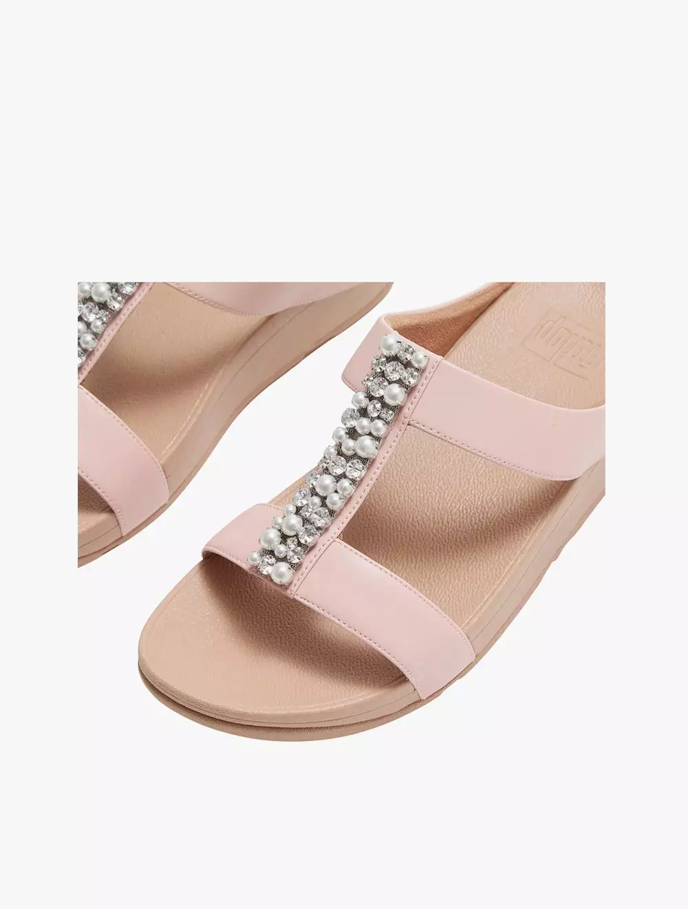 Fitflop Fino Pearls-And-Crystal H-Bar Women's Slides - Faded Blush