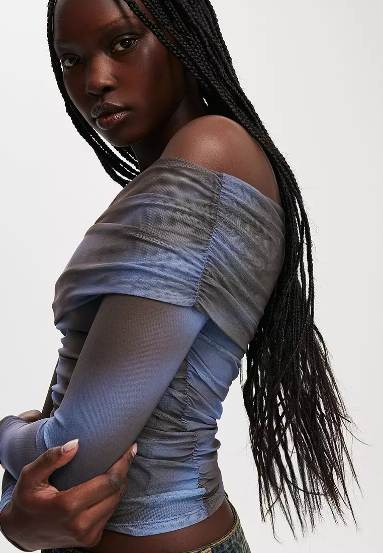 Ashley Off Shoulder Mesh Long Sleeves Top