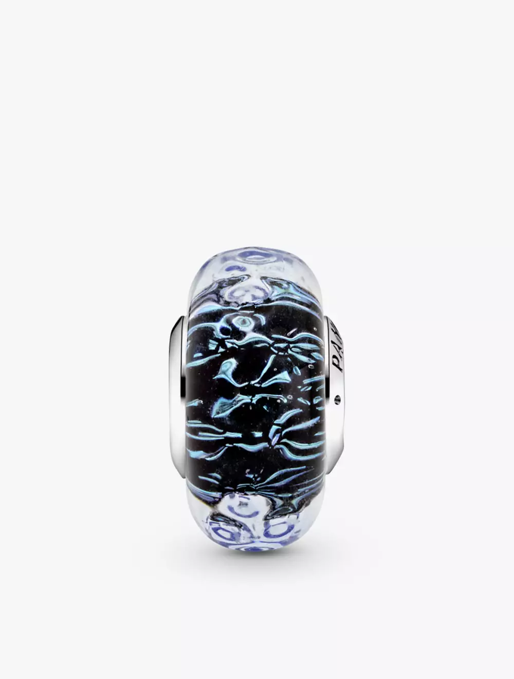 Wavy Dark Blue Murano Glass Ocean Charm - Silver