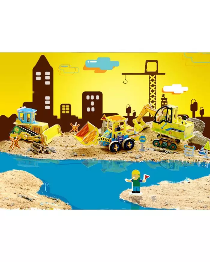 3D Wooden Puzzle Mainan Anak Construction Vehicles - VC403