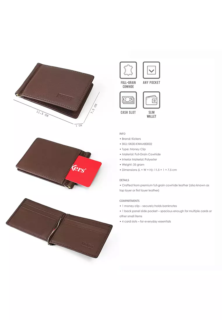 KICKERS Full Grain Cowhide Bi-Fold Money Clip
