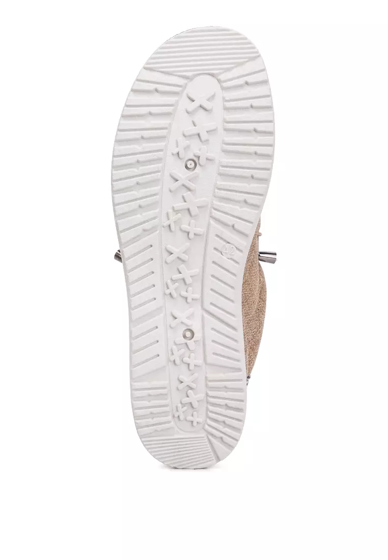 Drawstring Men's Flatform Heel Shoes in Beige