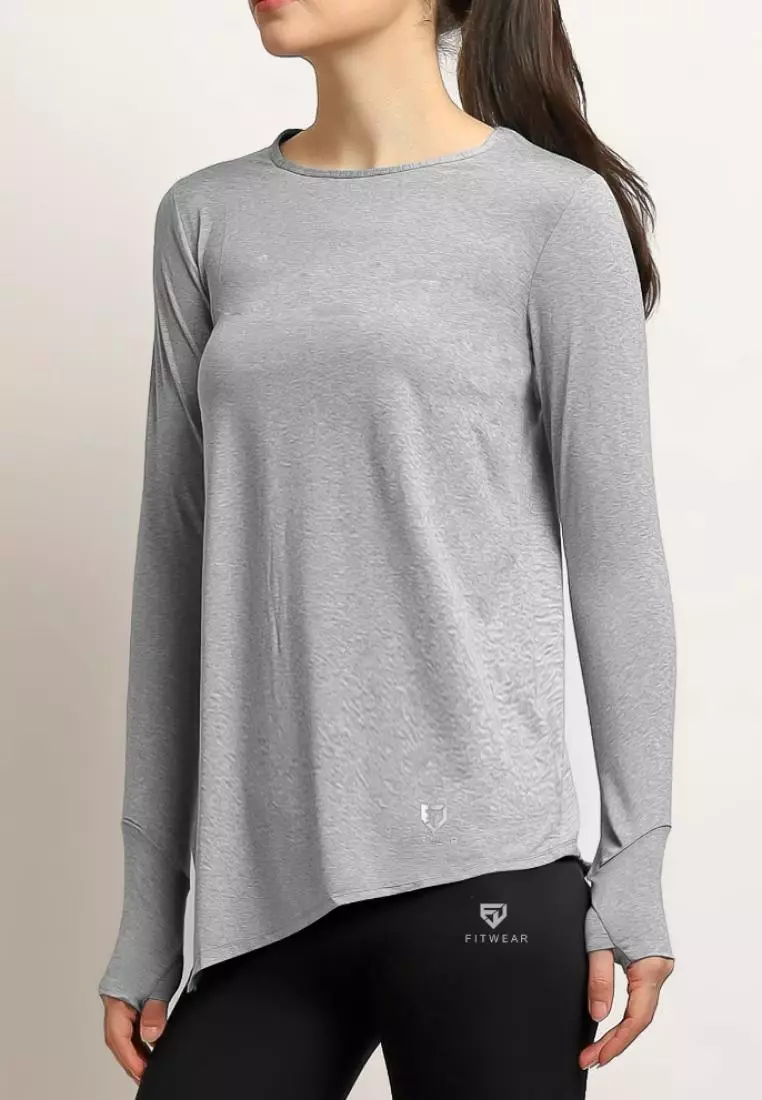 Fitwear - Kaos Olahraga Wanita FITWEAR NEW AURORA DRYFIT SIDE TIE OVERSIZE L/S - STEEL GRAY