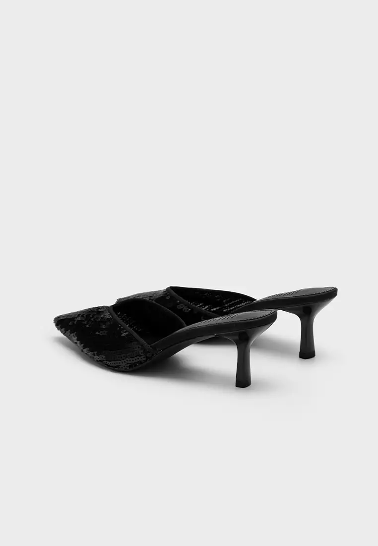 闪耀亮片喷漆跟包头穆勒鞋