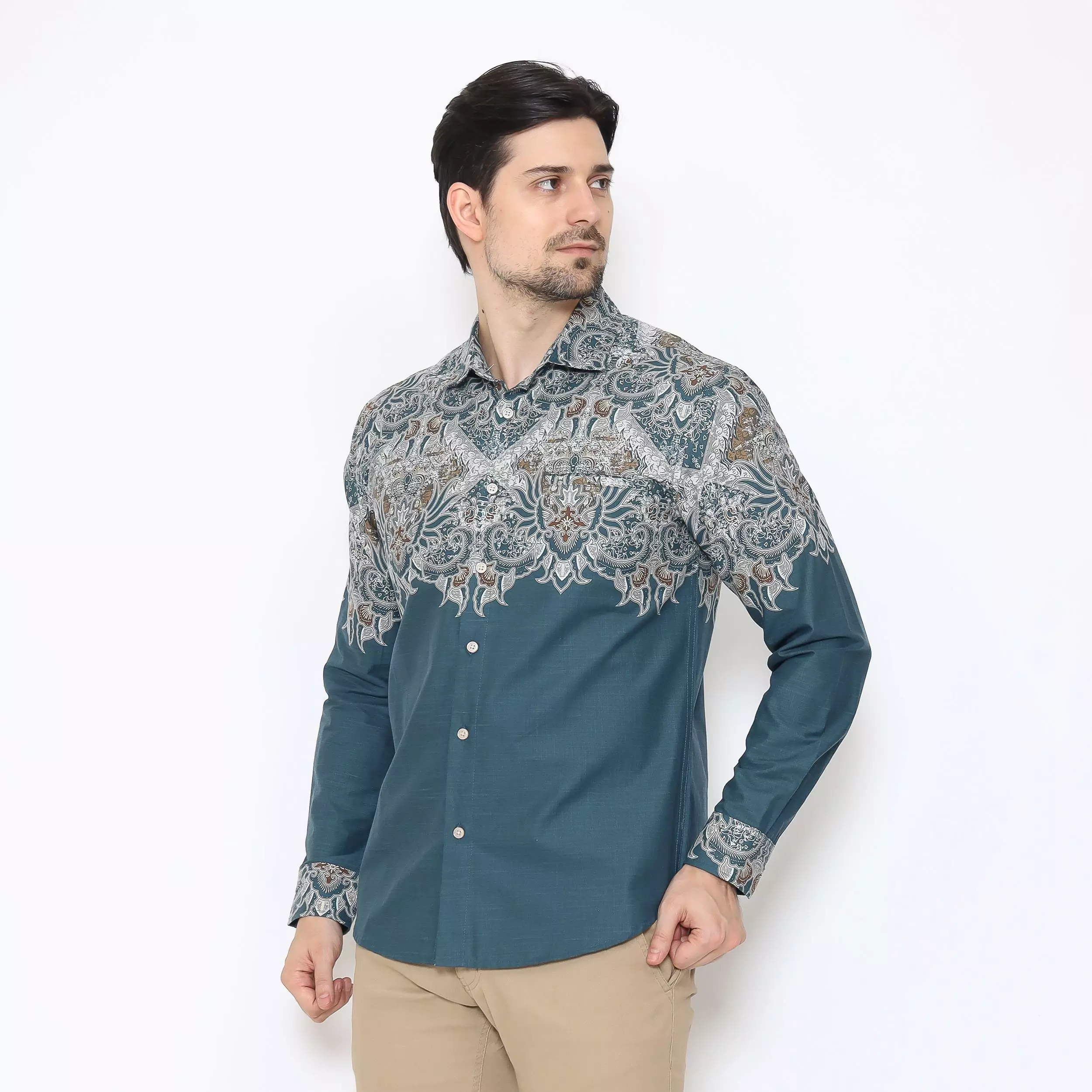AMK Kemeja Batik Pria Lengan Panjang SHB Sharga Ls Teal Green