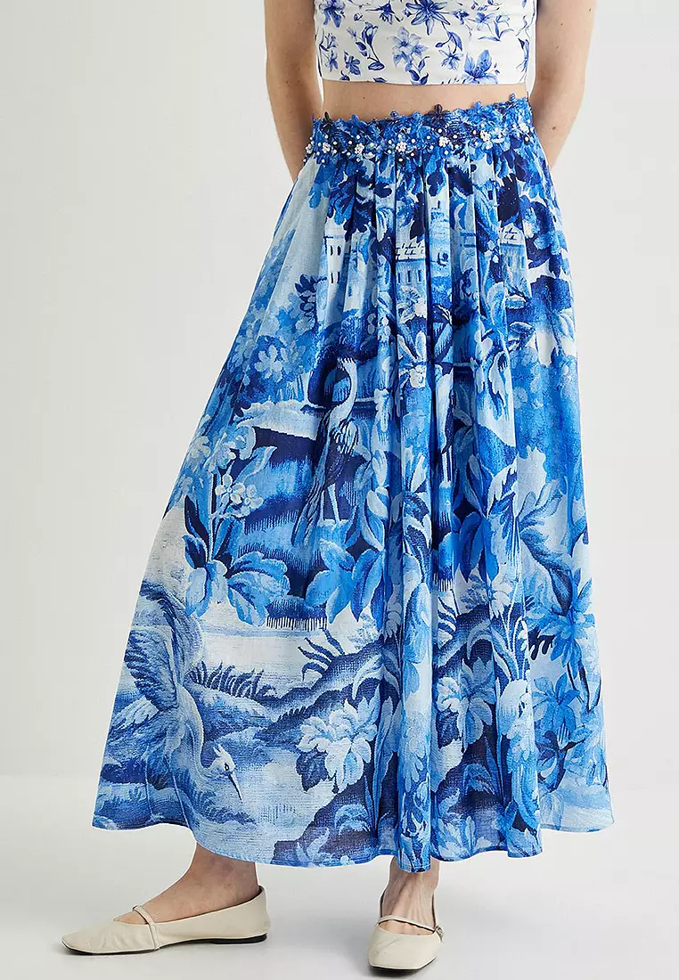 Midi Skirt Floral Long Skirt Maxi Cherry On Top Maxi Skirt White