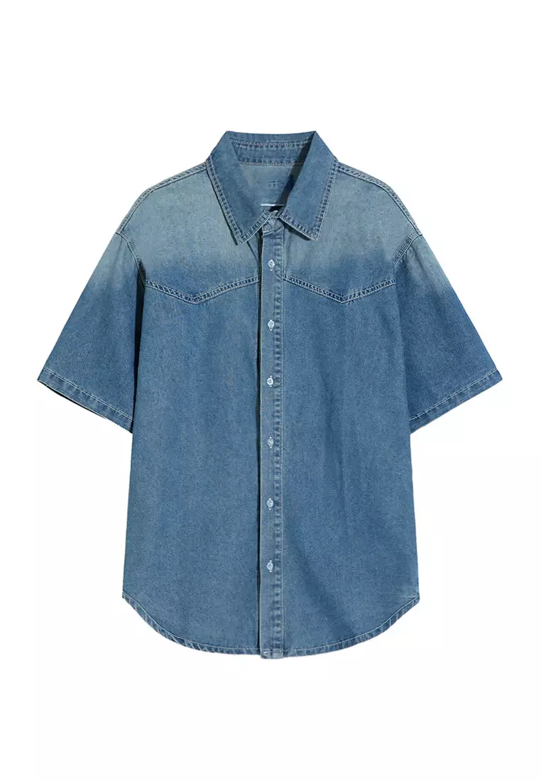 Buy Sunnydaysweety Men's summer short-sleeved denim shirt