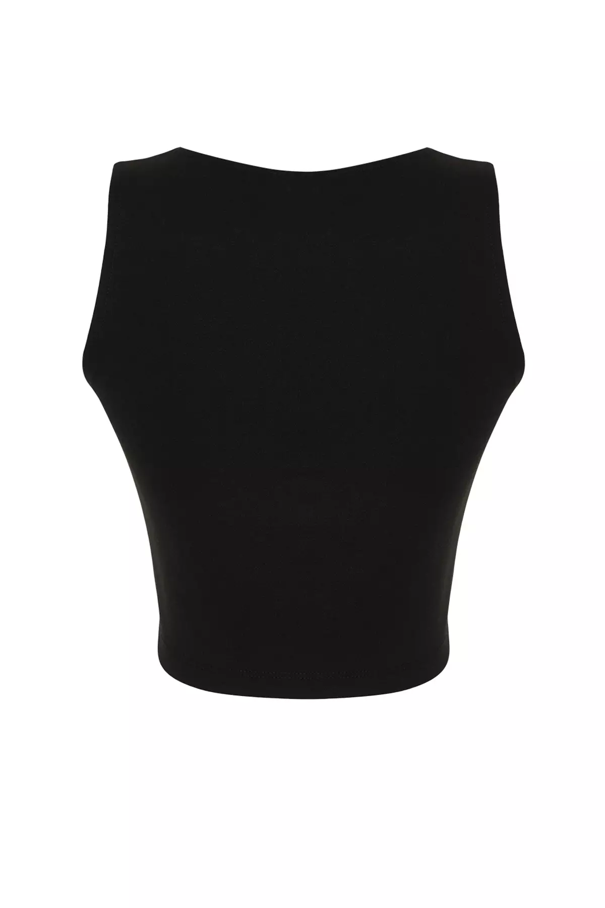 Black Plain Slim Regular Button Detailed Crop Vest