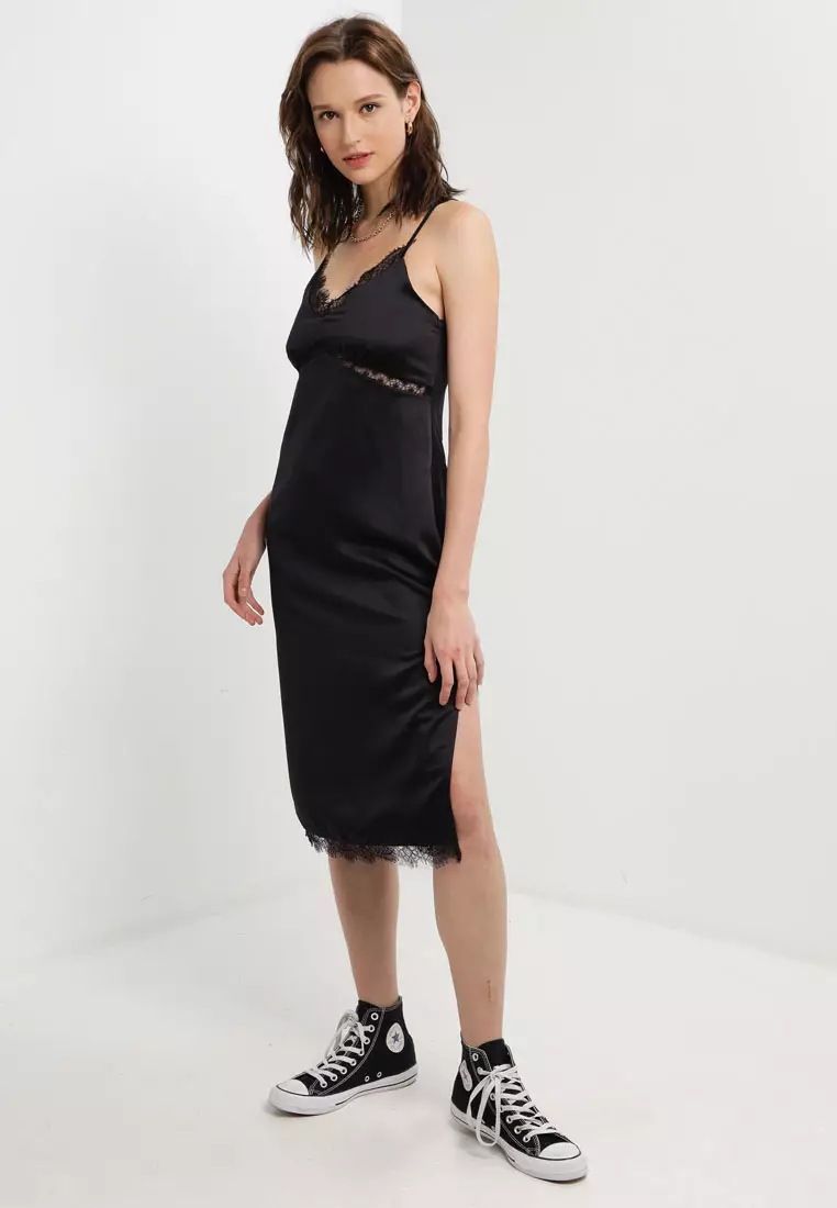 Topshop black satin slip sales dress