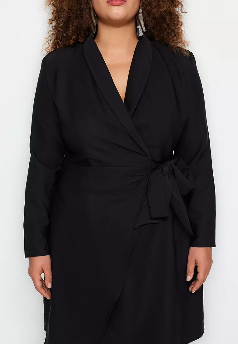 Plus Size Collared Wrap Mini Dress