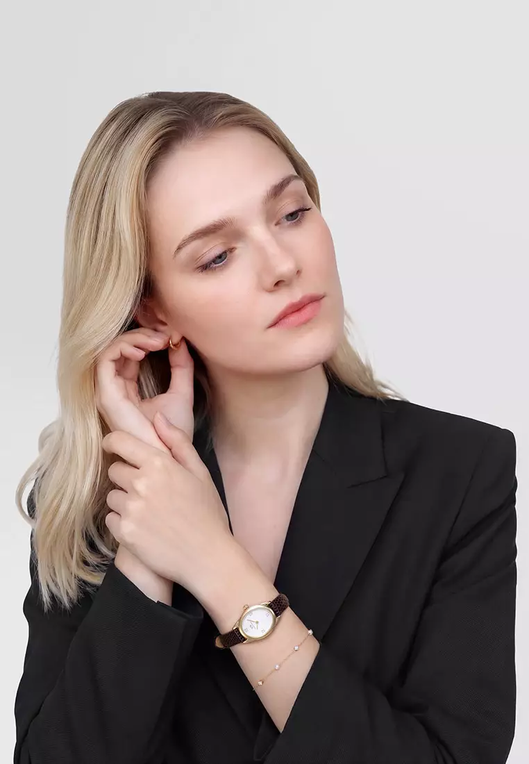 Ophelia Mini Dark Brown Lizard White Guilloché Gold - Women Watch Stainless Steel Leather Strap watch DW Official Authentic Original jam tanggan perempuan DW jam tangan