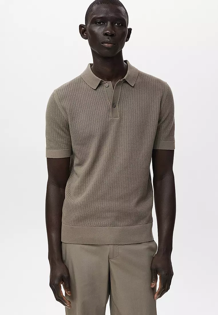 Openwork Knitted Cotton Polo Shirt