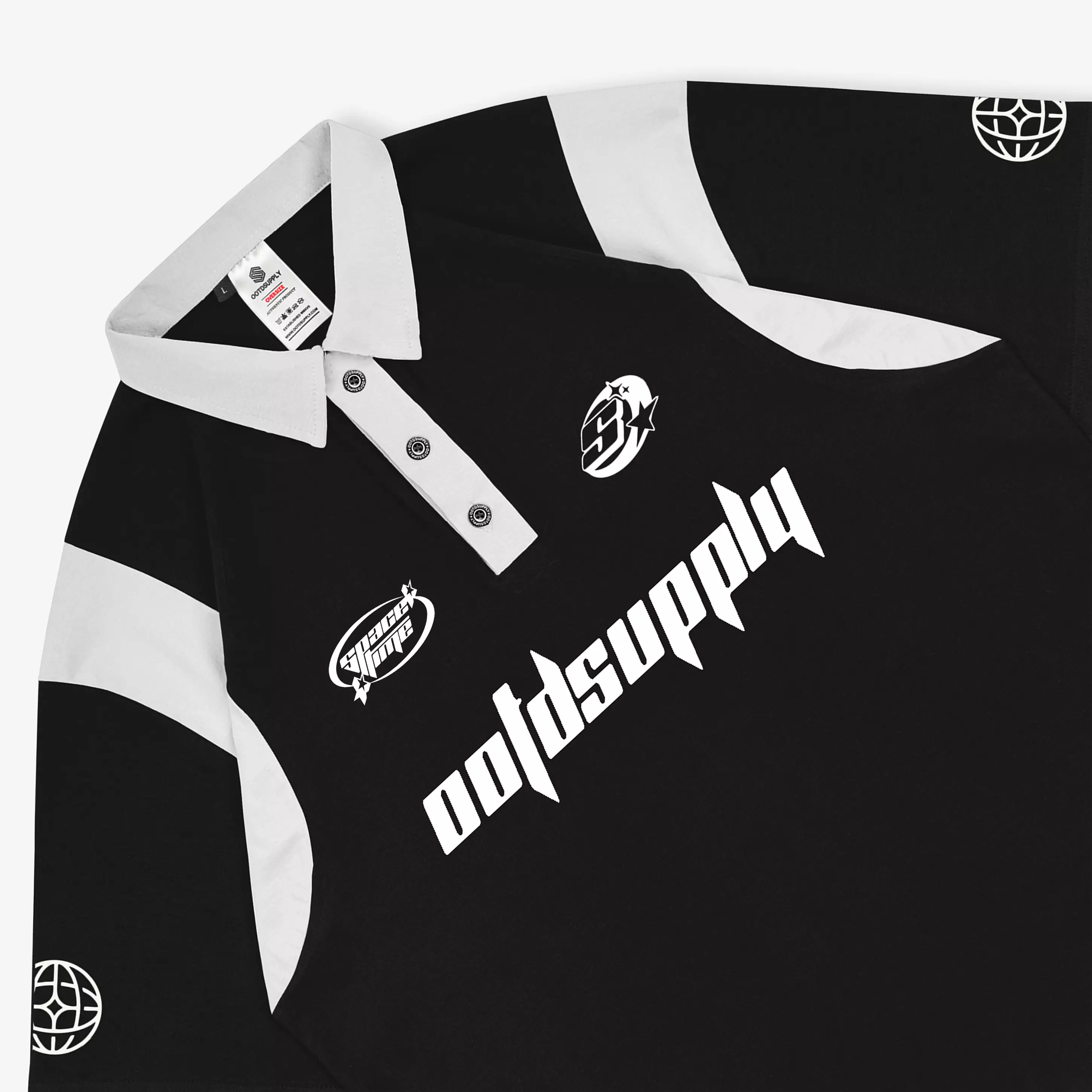 OOTDSUPPLY Oversize Rugby Polo Shirt Space Time Combination|  Kaos Polo Pria dan Wanita OVZ-PSR028