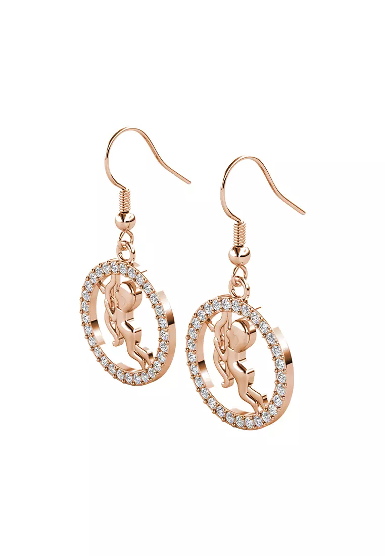 Her Jewellery Circlet Hook Sagittarius Earrings (Rose Gold) - Luxury Crystal Embellishments plated with 18K Gold
