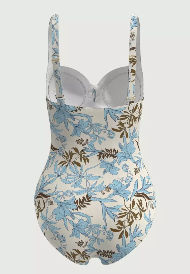 Wild Hibiscus Cool Coconut Plus Cup Tie Front Onepiece