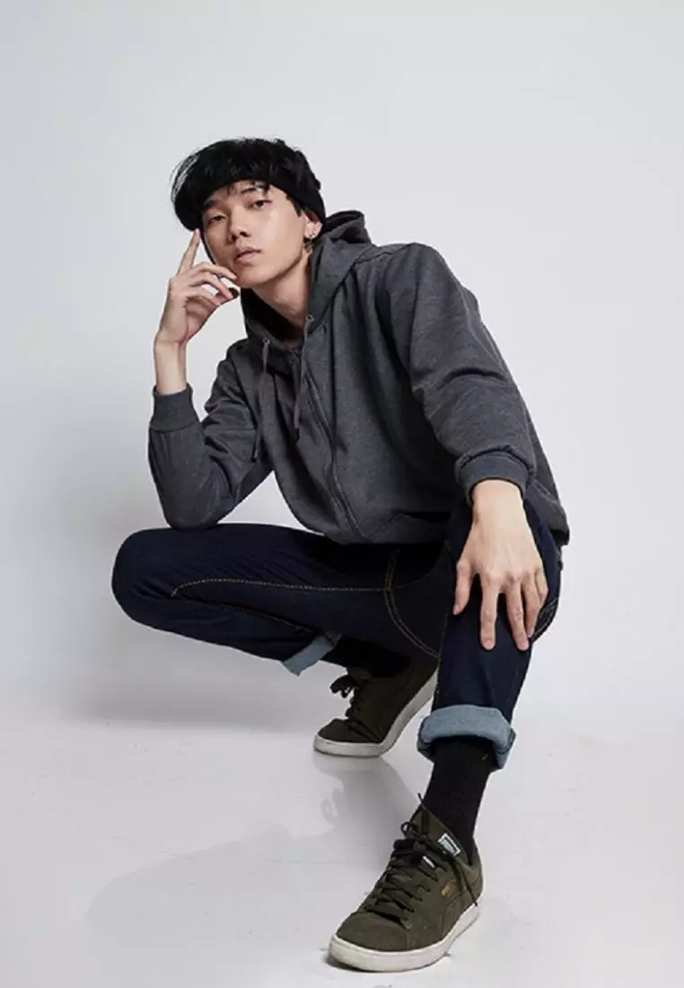 Jaket Polos Zipper Hoodie Sweater Warna abu tua