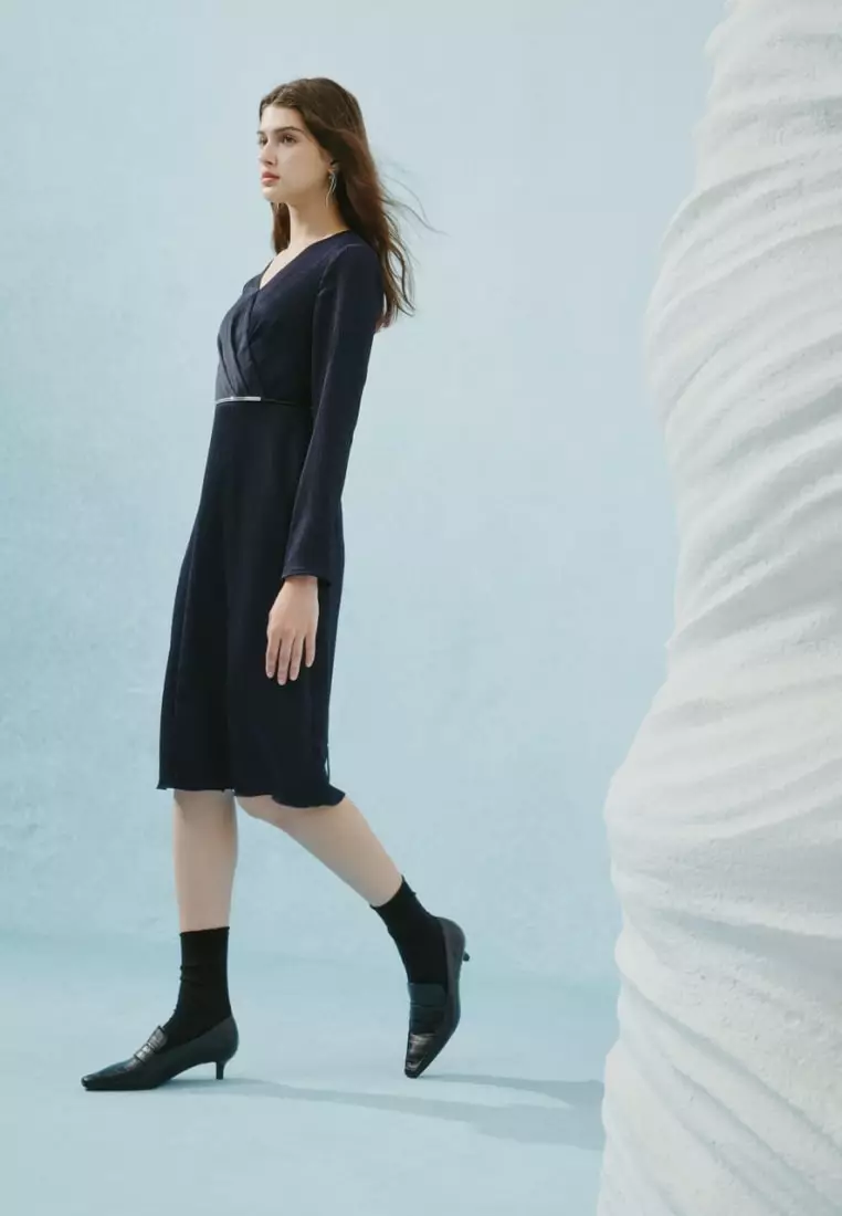 Pleated Satin Wrap Dress