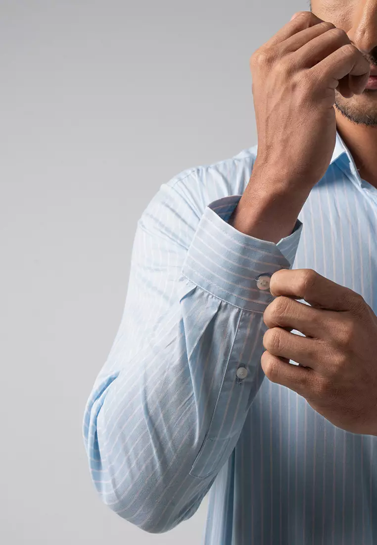 Hugo Stripe Shirt Aqua Blue LS