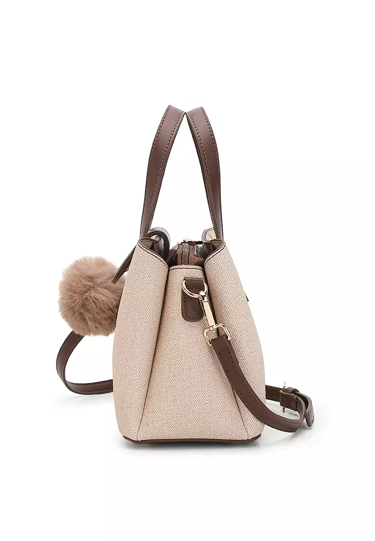 Women's Top Handle Bag / Sling Bag / Crossbody Bag / Shoulder Bag (Tas Tangan Wanita / Tas Selempang Wanita / Tas Bahu Wanita) - Krem