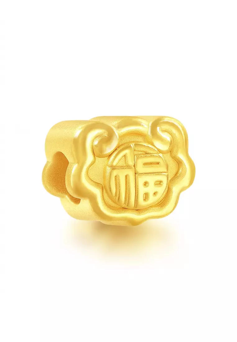 999 24K Solid Gold Ruyi Lock Charm Blessing 86338C (Bracelet not included)