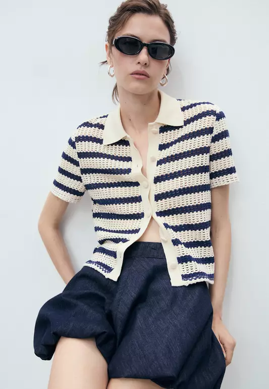 Short Sleeve Striped Cardigan