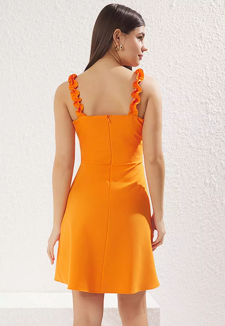 Ruffle Detailed A-Line Mini Woven Dress