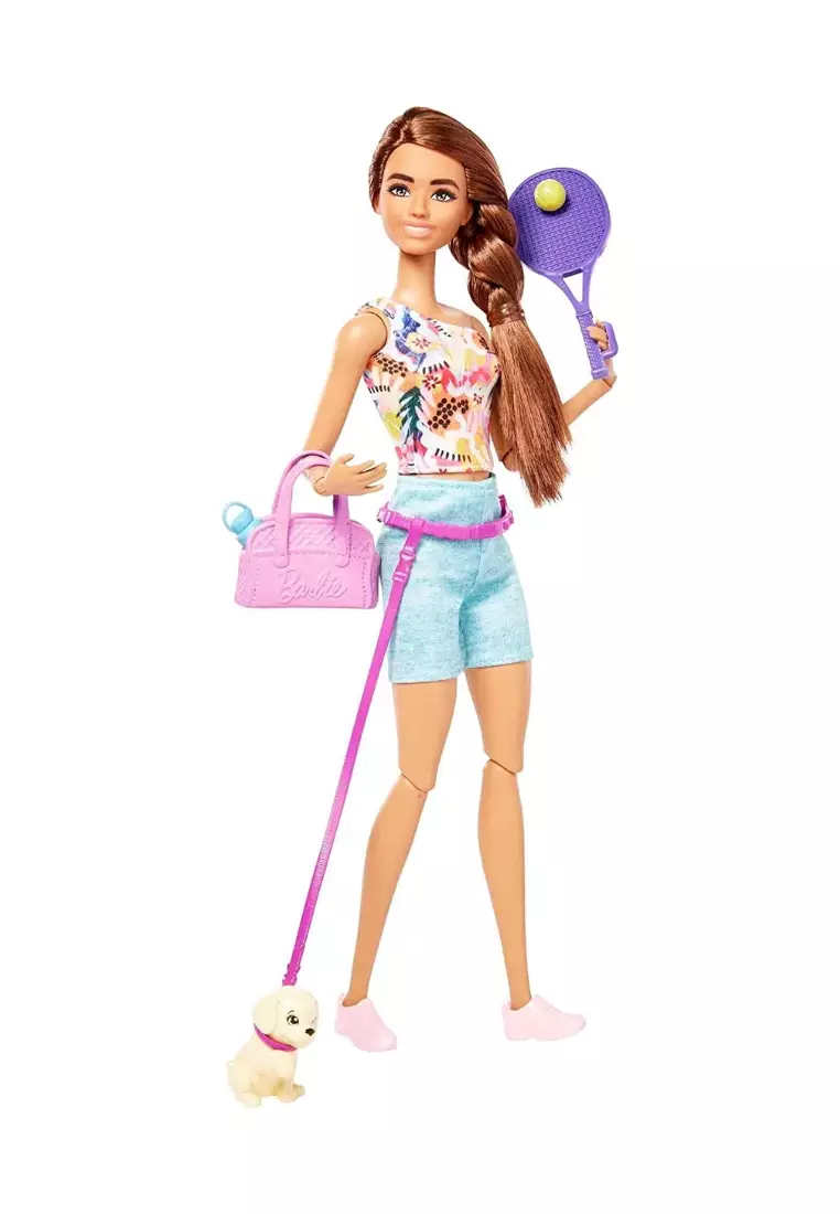 Barbie Doll in Trendy Pink Jumpsuit with Accessories and Pet Puppy