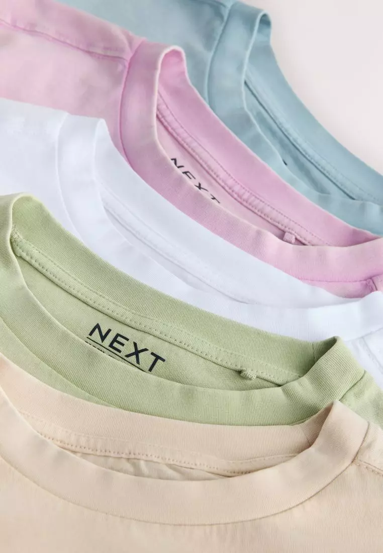 Relaxed Boxy Elbow Length Crew Neck T-Shirt 5 Pack