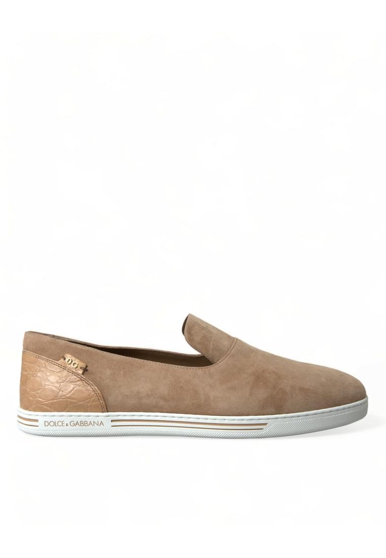 Dolce & Gabbana Beige Suede Caiman Men Loafers Slippers Shoes