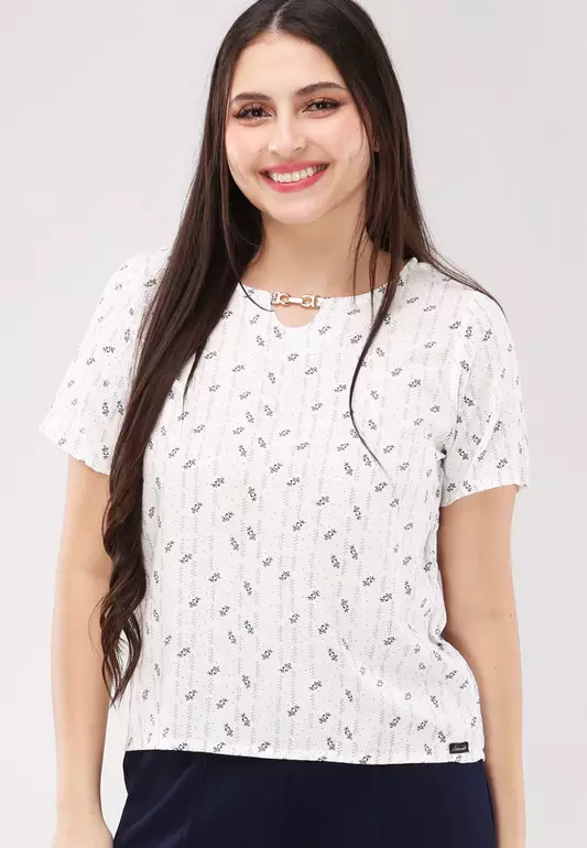 Woven Printed Rayon Short Sleeves Blouse