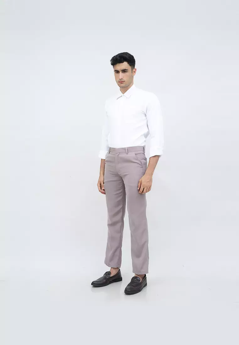 Celana bahan kerja reguler panjang formal lurus (BUKAN SLIM FIT) krim