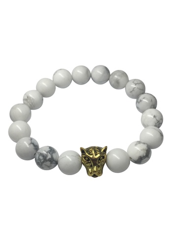 Splice Cufflinks white Masonry Series White Natural Stone Beads Gold Leopard Head Bracelet SP744AC48XJNSG_1