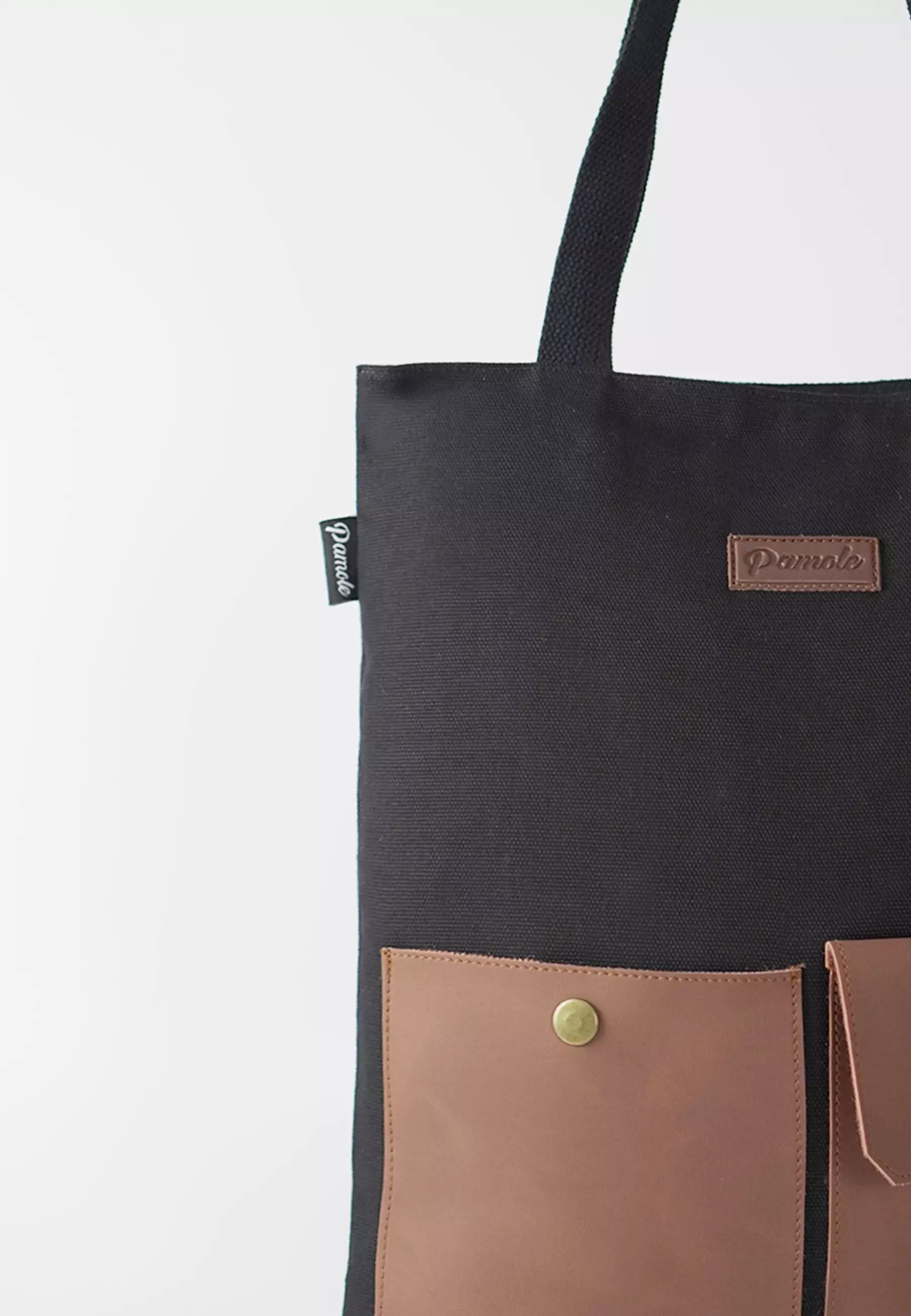 Tas Tote Bag Bahan Kanvas Penutup Resleting Two Side Pocket