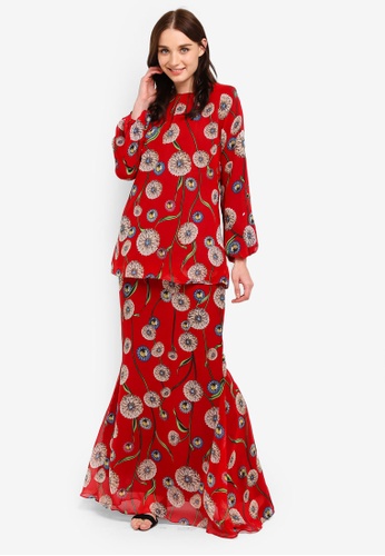 Midi Kurung Mermaid Chiffon Full Lining from Zuco Fashion in Red