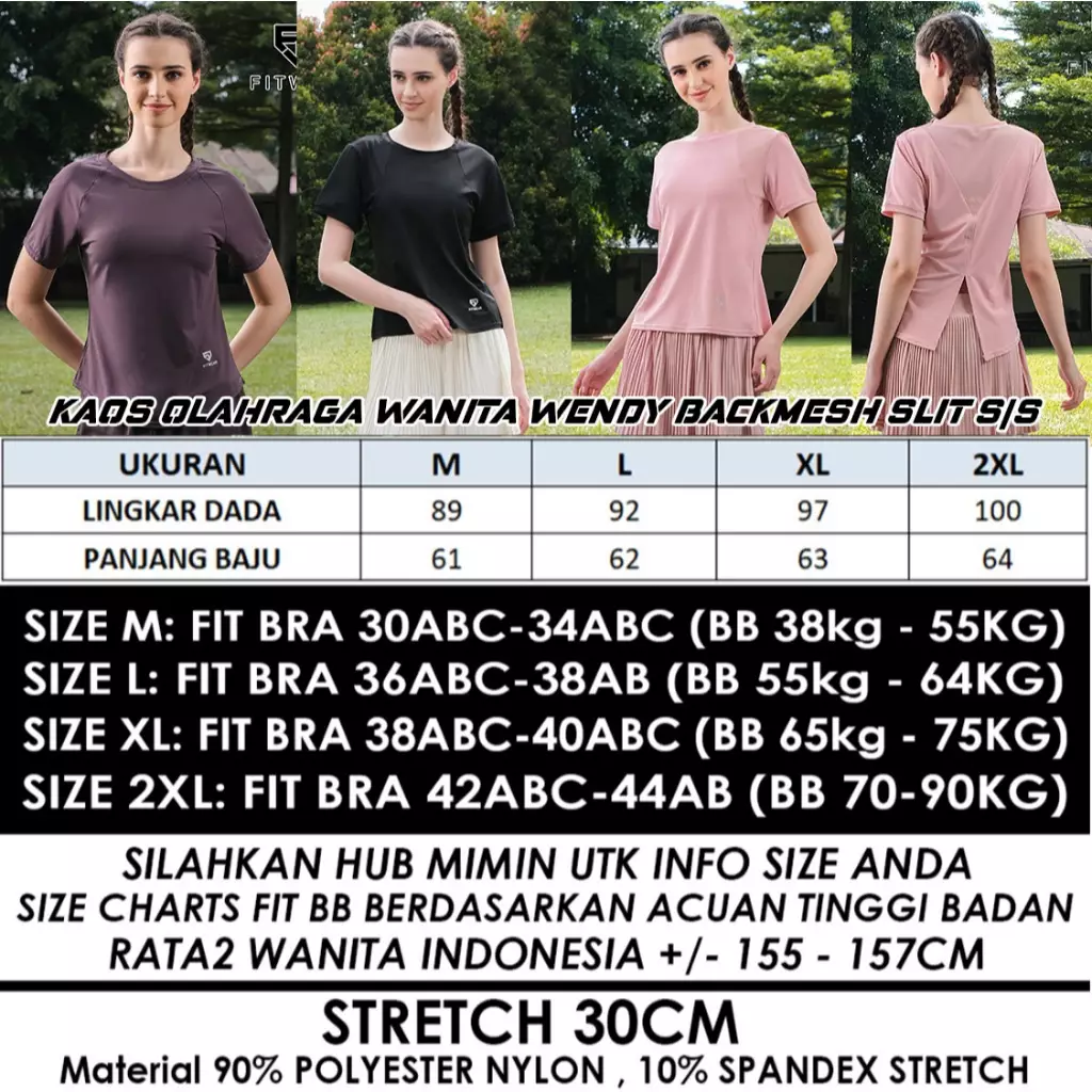 Fitwear Kaos Olahraga Wanita WENDY BACKMESH SLIT S/S - BLACK