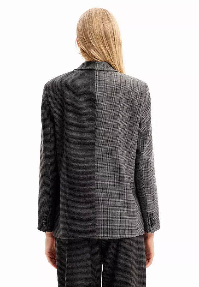 Desigual Woman Straight houndstooth patch blazer.