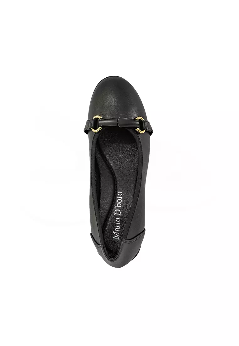 Women's LZ 29681 C94 Black wedge heel School Shoes with gold buckle detail.