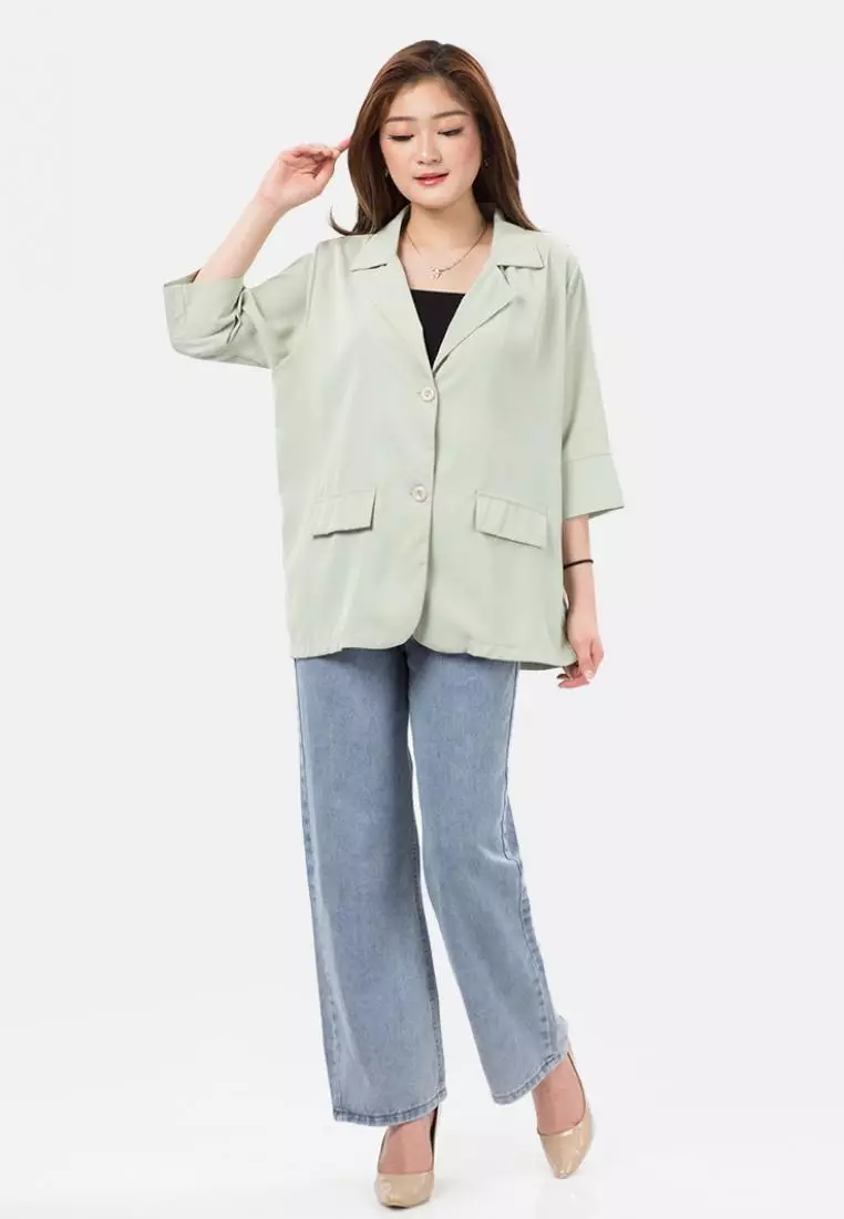 Mid Sleeve Fake Pocket Blazer