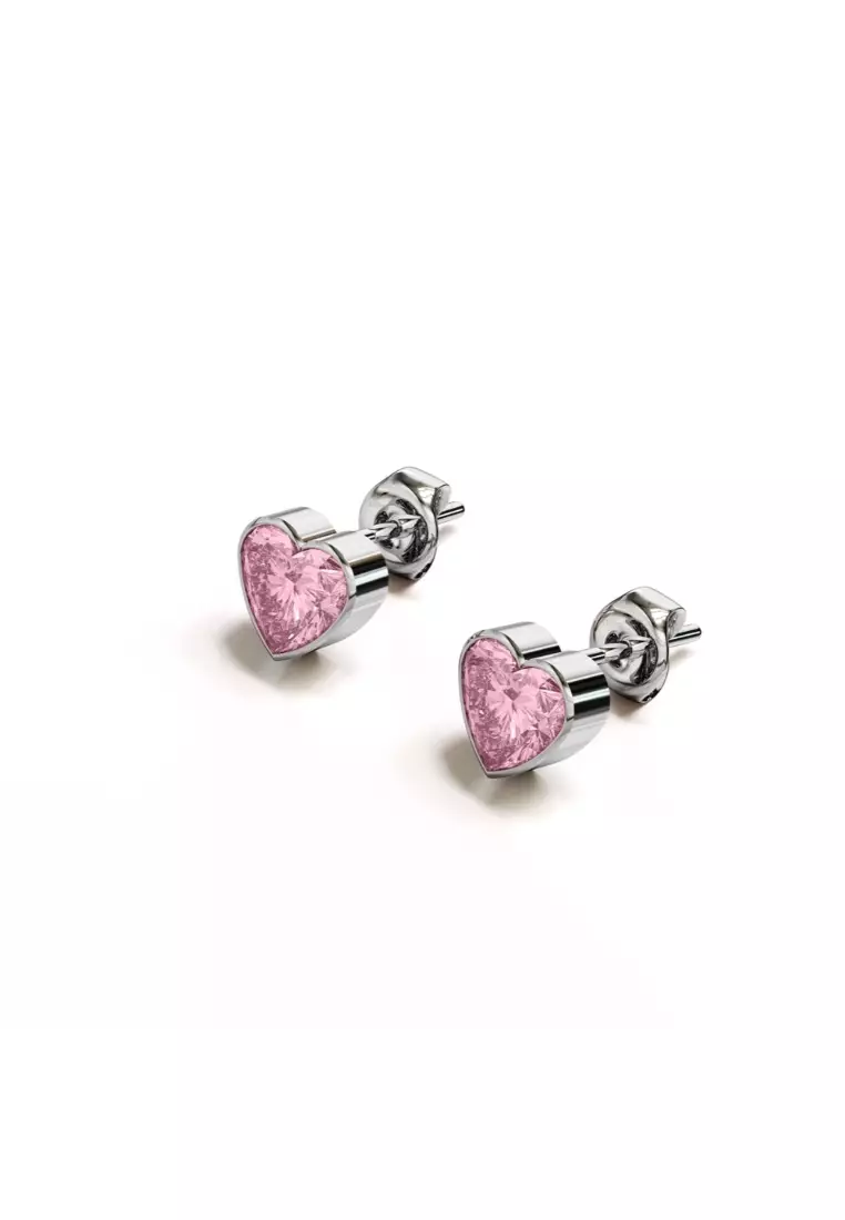Heart Bezel Studs Pink