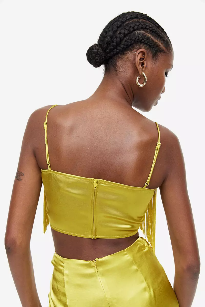 Fringed satin cropped top