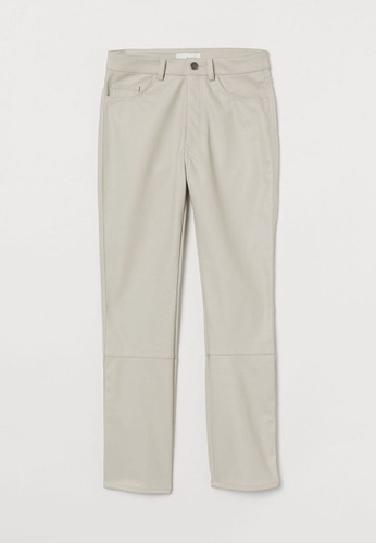 H&M grey and beige Imitation Leather Trousers 4073AAA90BBFA3GS_1