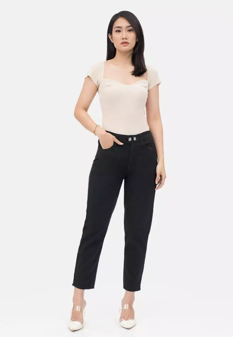 Tapared Two Button Jeans in Black
