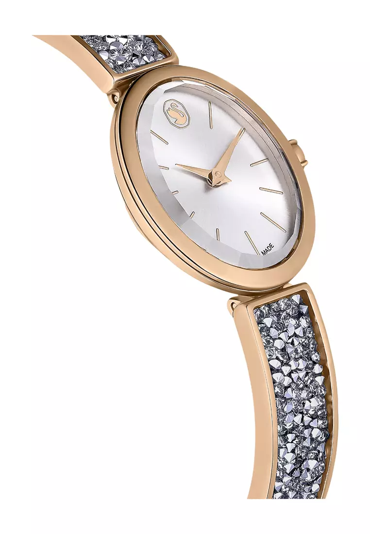 Crystal Rock Oval watch, Swiss Made, Metal bracelet, Rose gold tone, Rose gold-tone finish