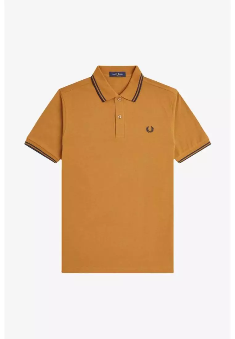 Fred Perry M3600 The Twin Tipped Fred Perry Shirt (Dark Caramel / Navy / Navy)