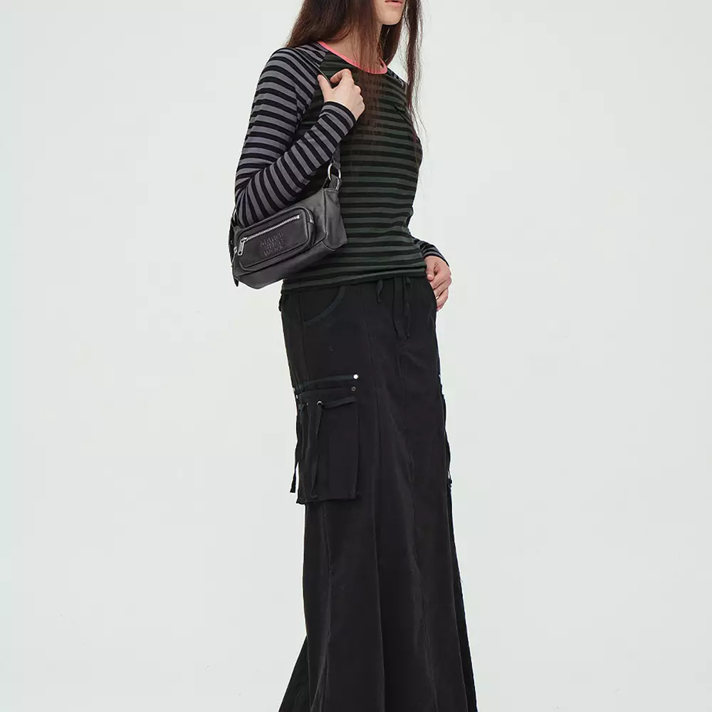 Outpocket Hobo Mini Bag Washed Black Two-Tone Brushed