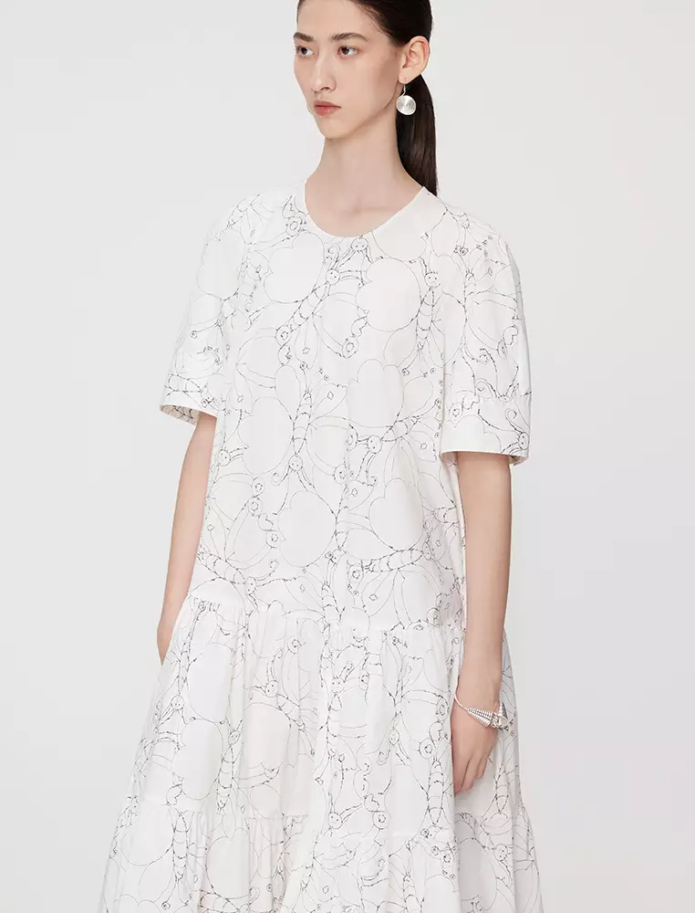 Printed A-Line Short Sleeve Dress