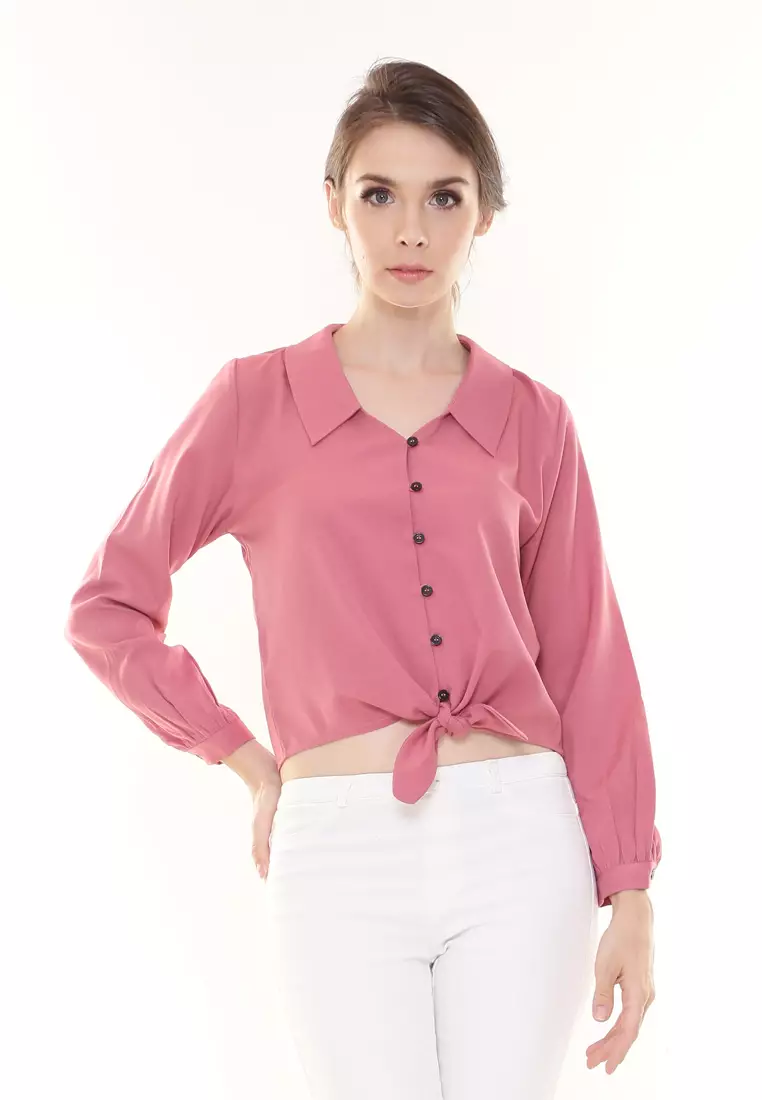 Buy TANG TANG Evelyn Top Button Ribbon Tied up in Pink Online | ZALORA ...