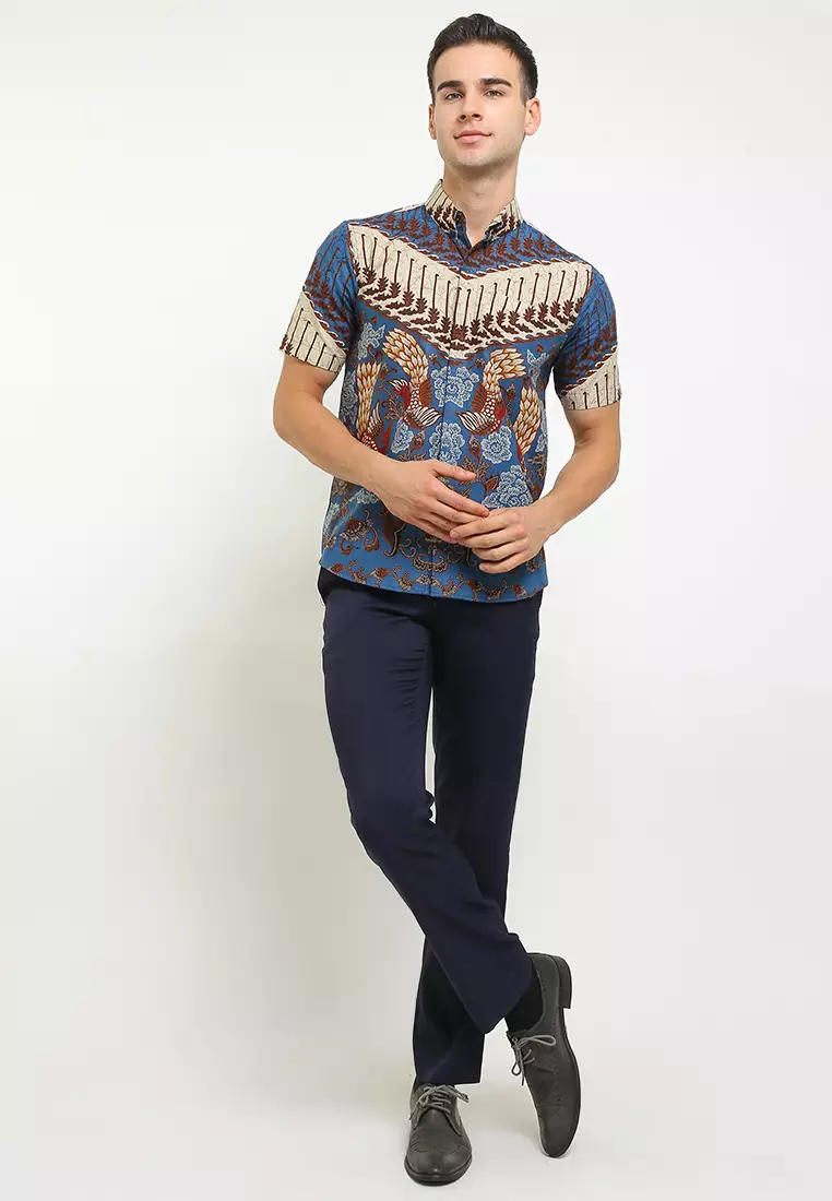 BATIK TALENTA EXCLUSIVE Lengan pendek slimfit BR-BIRU 01